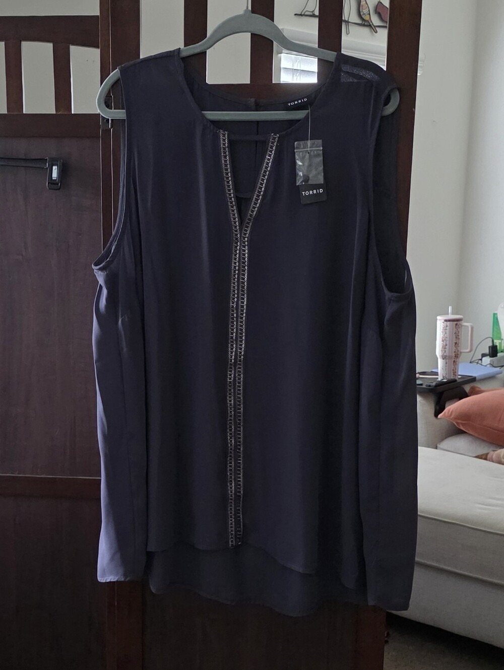Torrid Periscope Georgette Trim Tank in Deep Plum/Grey